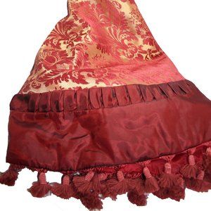 Vintage Christmas Tree Skirt Large 54" Diameter Red Gold Dingle Ball Fringe